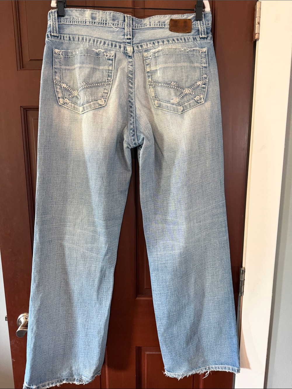 BKE Light Blue Straight Leg Mens Jeans with Distressed Accents - Picture 4 of 5